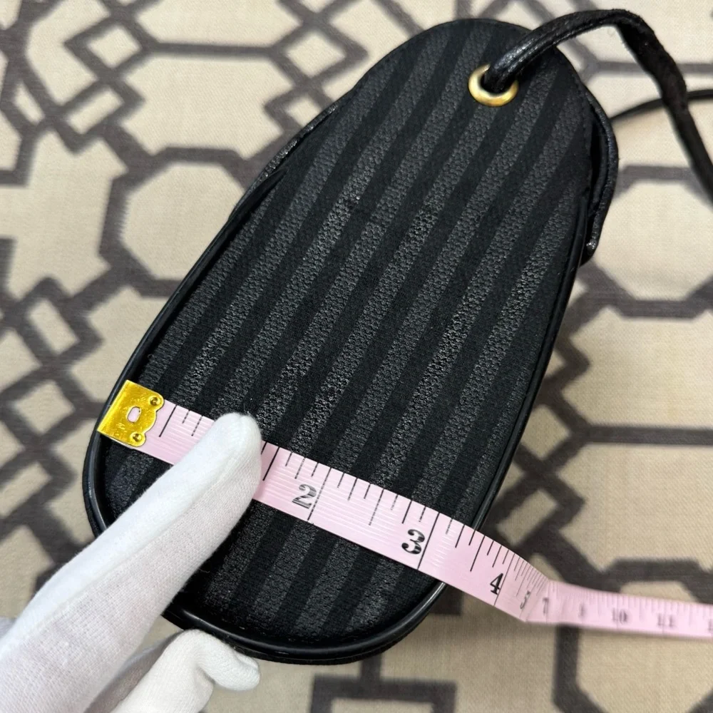 Fendi Vintage Striped Pequin Black Canvas Leather Small Mini Crossbody Bag Purse - Picture 16 of 17